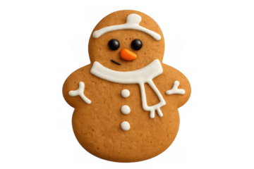 Gingerbread snowman cookie with white icing and candy details for christmas holiday baking and sweet dessert treats