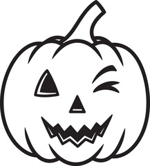 Scary Pumpkin Head and Ghost Line Art Illustration