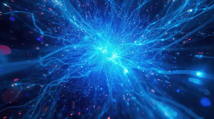 Fototapeta premium Abstract Blue Light Energy and Particles - Digital Science Technology Background with Neon Motion and Cosmic Wave Patterns