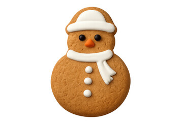 Fototapeta premium Gingerbread snowman cookie with icing, a sweet winter holiday dessert and christmas treat, transparent background
