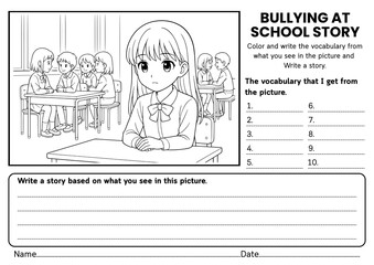 Bullying at School story writing worksheets for kids! Includes creative prompts, SEL reflections, and vocabulary practice to build empathy, kindness, and social awareness for grades 1–3.