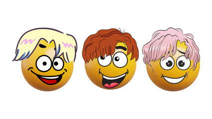 Yellow cartoon smiley face icon set with various fun emotions and expressions