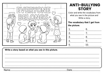 Anti-Bullying story writing worksheets for kids! Includes creative prompts, SEL reflections, and vocabulary activities to build empathy, kindness, and respect in grades 1–3 classrooms.