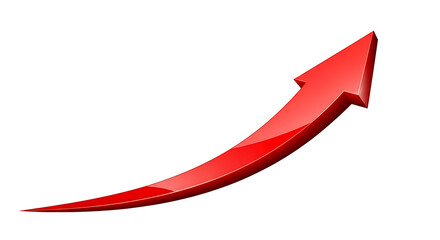 Red shiny arrow pointing up symbolizing growth success business increase