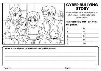 Cyberbullying story writing worksheets for kids! Includes creative prompts, SEL reflections, and vocabulary activities to teach online kindness, empathy, and digital responsibility for grades 1–3.