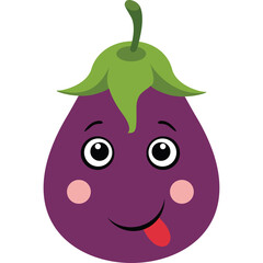 Cute Cartoon Eggplant Character with Googly Eyes and Red Tongue Sticking Out on a Transparent Background Expressing Playfulness