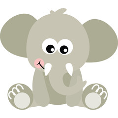 Cute Cartoon Elephant Sitting Pose With Big Eyes Tusk And Trunk On Transparent Background