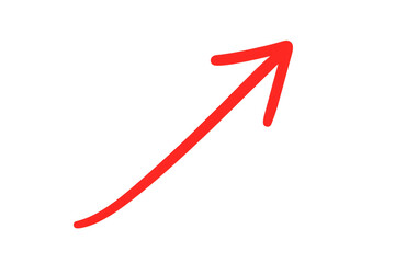 Red hand-drawn arrow pointing up, showing growth, increase, direction, progress, success, and rising trend on transparent background