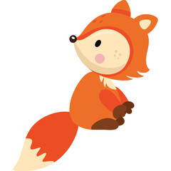 Cute Cartoon Fox Character Sitting Down With Orange Fur White Belly And Tail Tip And Black Eyes And Nose On Transparent Background