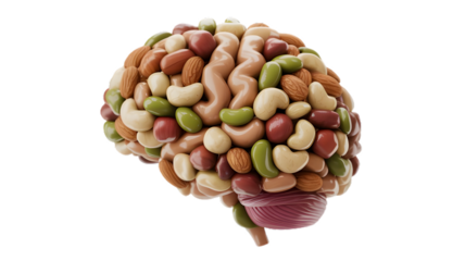 Nutritious Brain Food Concept: Variety of Nuts Shaped in Brain Anatomy