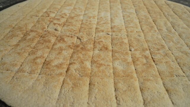 Close-up of freshly baked kasav, traditional flatbread made from cassava flour, local food culture and cuisine in Haiti
