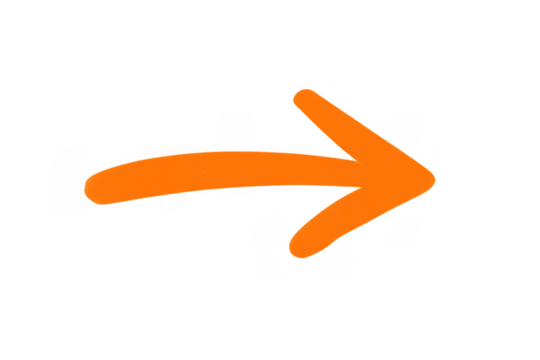 Orange hand-drawn arrow pointing right, depicting direction, navigation, and forwarding concepts on transparent background