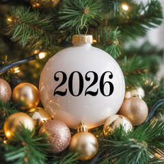 2026 christmas ornament on decorated tree with lights