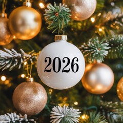 2026 christmas ornament on decorated tree with lights