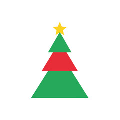 Fototapeta premium Stylized Christmas Tree Illustration with a Golden Star on Top, Simple Geometric Design in Green and Red