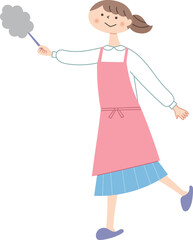 ハンディモップを持つ女性