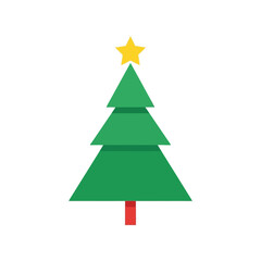 Fototapeta premium Festive Green Christmas Tree Icon with Yellow Star on Top, Simple Holiday Season Decoration