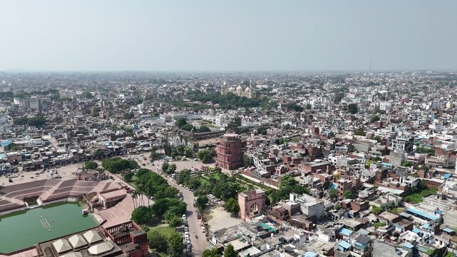 Aerial shot of Satkhanda at clock tower husainabad, Lucknow, Uttar Pradesh, India