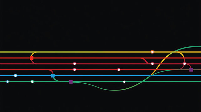 Abstract colorful subway map illustration on dark background for modern transportation concepts