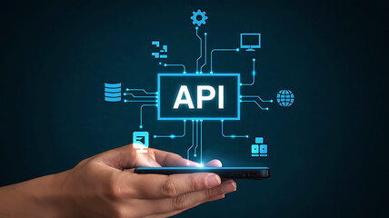 API Integration Illustration with Smartphone Interface Development and Network Connection for Application Programming and Technology