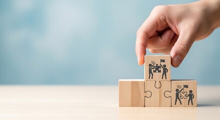 Businessman's hand placing the final puzzle piece to symbolize conflict resolution and agreement