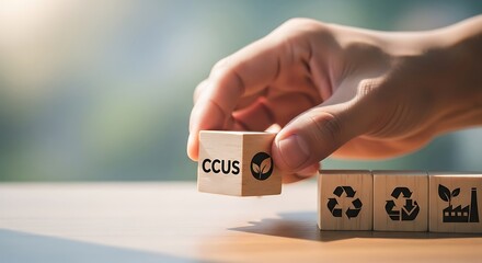 CCUS and Sustainability Hand Placing CCUS Block for Carbon Capture & Storage