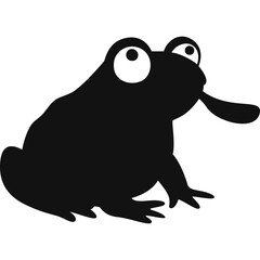 Black Silhouette of a Cartoon Frog Sticking Out Its Long Tongue Against a White Background