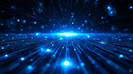 Futuristic blue light streaks background showcasing high technology concepts with illuminated particles and digital data streams