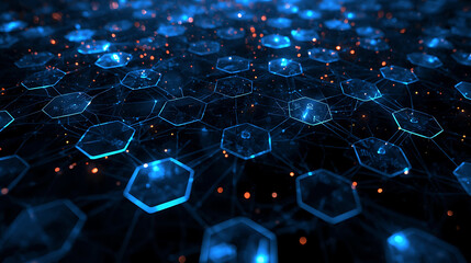 Hexagonal Network Technology Abstract Background Representing Futuristic Connection and Data Transfer with Glowing Nodes