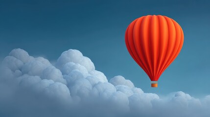 Obraz premium Vibrant Hot Air Balloon Floating Above Soft White Clouds in a Blue Sky, Capturing the Essence of Freedom, Adventure, and Tranquility in Nature's Embrace