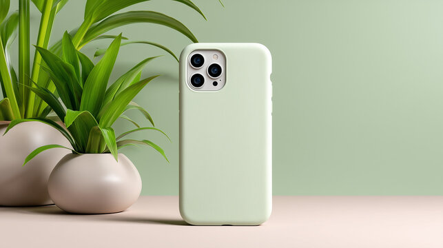 Biodegradable iPhone 17 case on smooth pastel surface, sustainable tech accessory