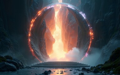 Mystical portal with glowing energy, showcasing science fiction elements and a gateway to another. High quality