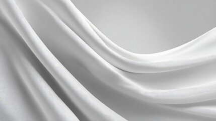 Fototapeta premium Elegant flowing white fabric on a light background, showcasing delicate texture and smooth waves, perfect for backgrounds and design elements in various creative projects.