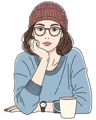 頬杖をつく女性02