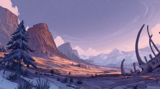 Pixelated Snowy Mountain Landscape At Twilight