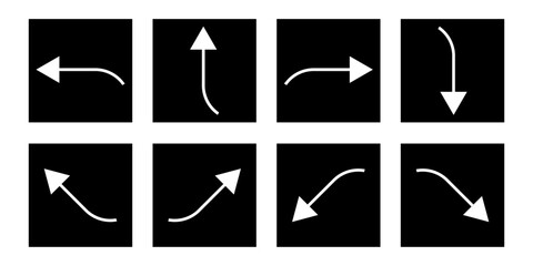 Set of Curved Directional Arrows Icon on Black Background