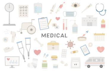 医療　落書き風　病院　健康　ヘルス　メディカル　イラスト　ベクター　セット　白バック　線なし　注射