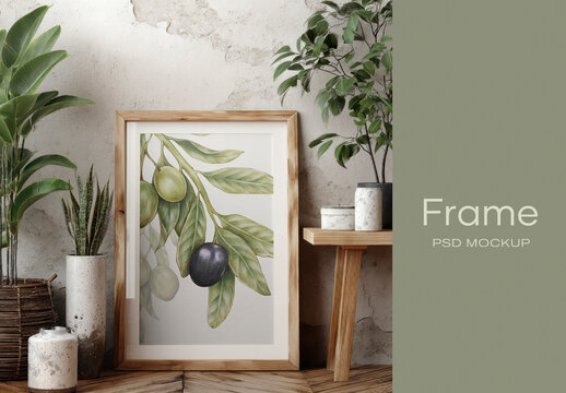 Elegant Botanical Frame Mockup Psd