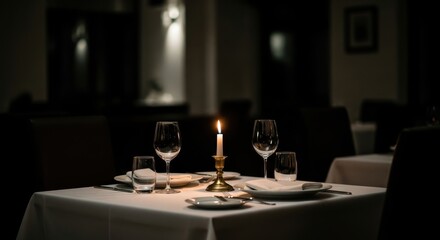 Romantic Candlelit Dinner Table Setting for Two People