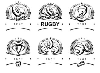 Rugby, labels and icon set. Collection icons rugby. Vector