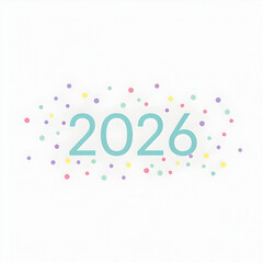 Year 2026 Celebration with Colorful Confetti on White Background