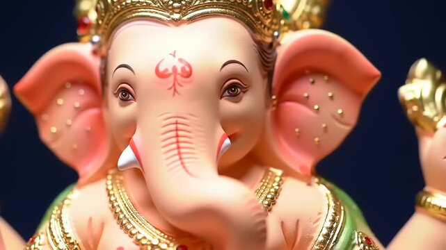 Closeup of vibrant Ganesha statue.