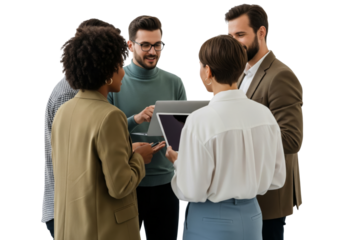 Business team working together with laptop isolated on white