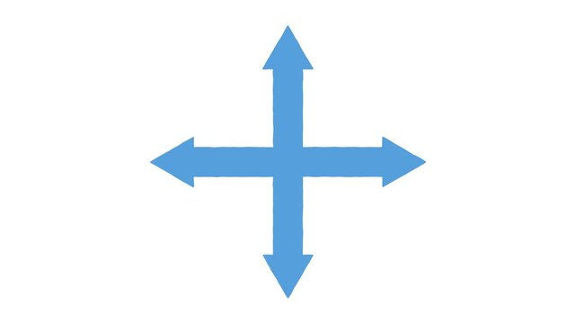 Blue Four-Way Arrows Expanding on White Grid Background