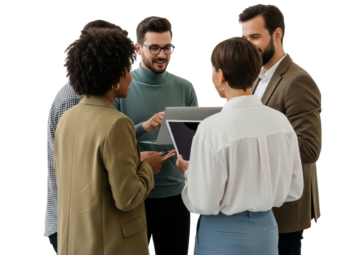 Business team working together with laptop isolated on white - Powered by Adobe