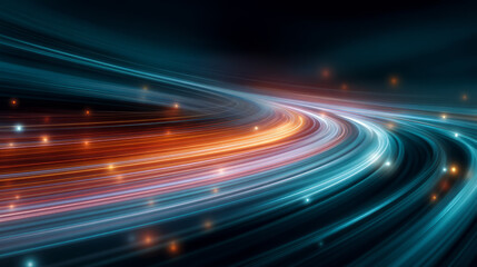 Colorful swirling light trails creating a dynamic digital effect