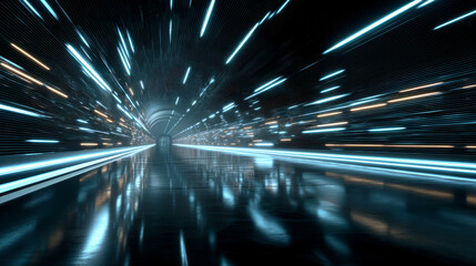 High - speed futuristic tunnel with light streaks showing advanced technology