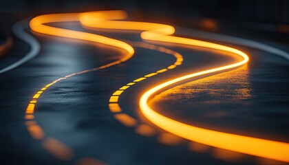 Glowing, wavy lines on dark surface, blurred motion effect