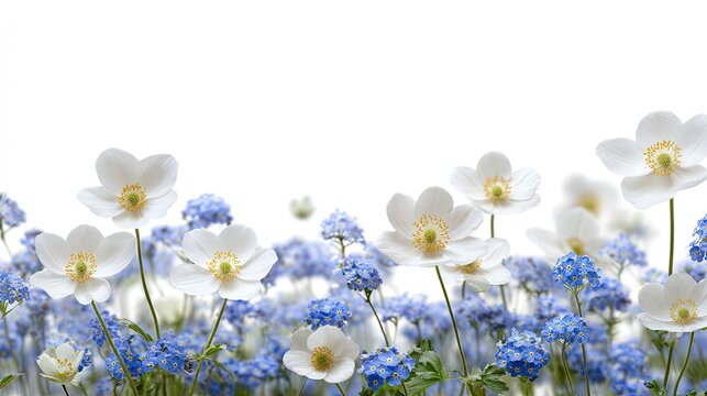 White And Blue Flowers Against White Background