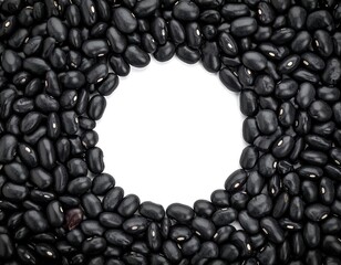 Overhead shot of a circle shape with dried, black legume beans